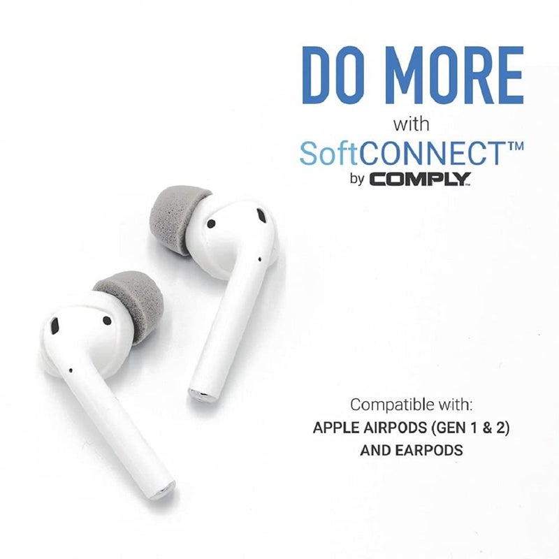 Comply SoftCONNECT | Foam Replacement Earbud Tips for Apple AirPods 1 & 2, Earpods, Most Generic Models of Comparable Size | Gray, Large (2 Pairs) - Image 2